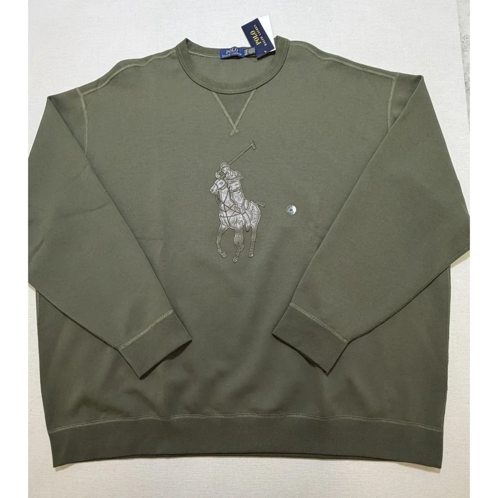 Polo Ralph Lauren Leather Big Pony Double Knit Crewneck Sweatshirt Men's 4XB
